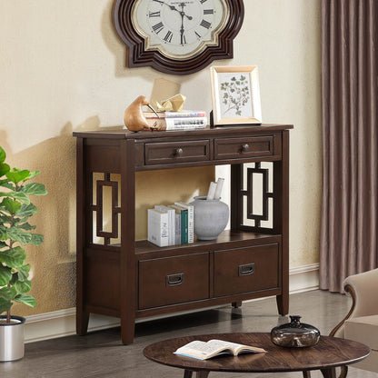 36'' Farmhouse Pine Wood Console Table Entry Sofa Table with 4 Drawers & 1 Storage Shelf for Entryway Living Room Bedroo image 17