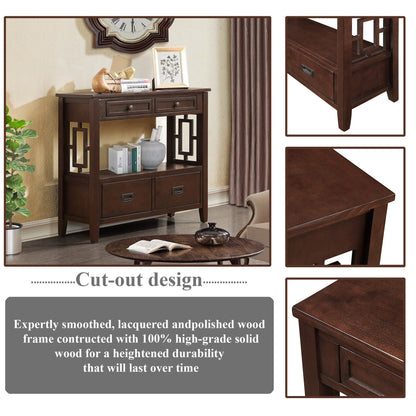 36'' Farmhouse Pine Wood Console Table Entry Sofa Table with 4 Drawers & 1 Storage Shelf for Entryway Living Room Bedroo image 4