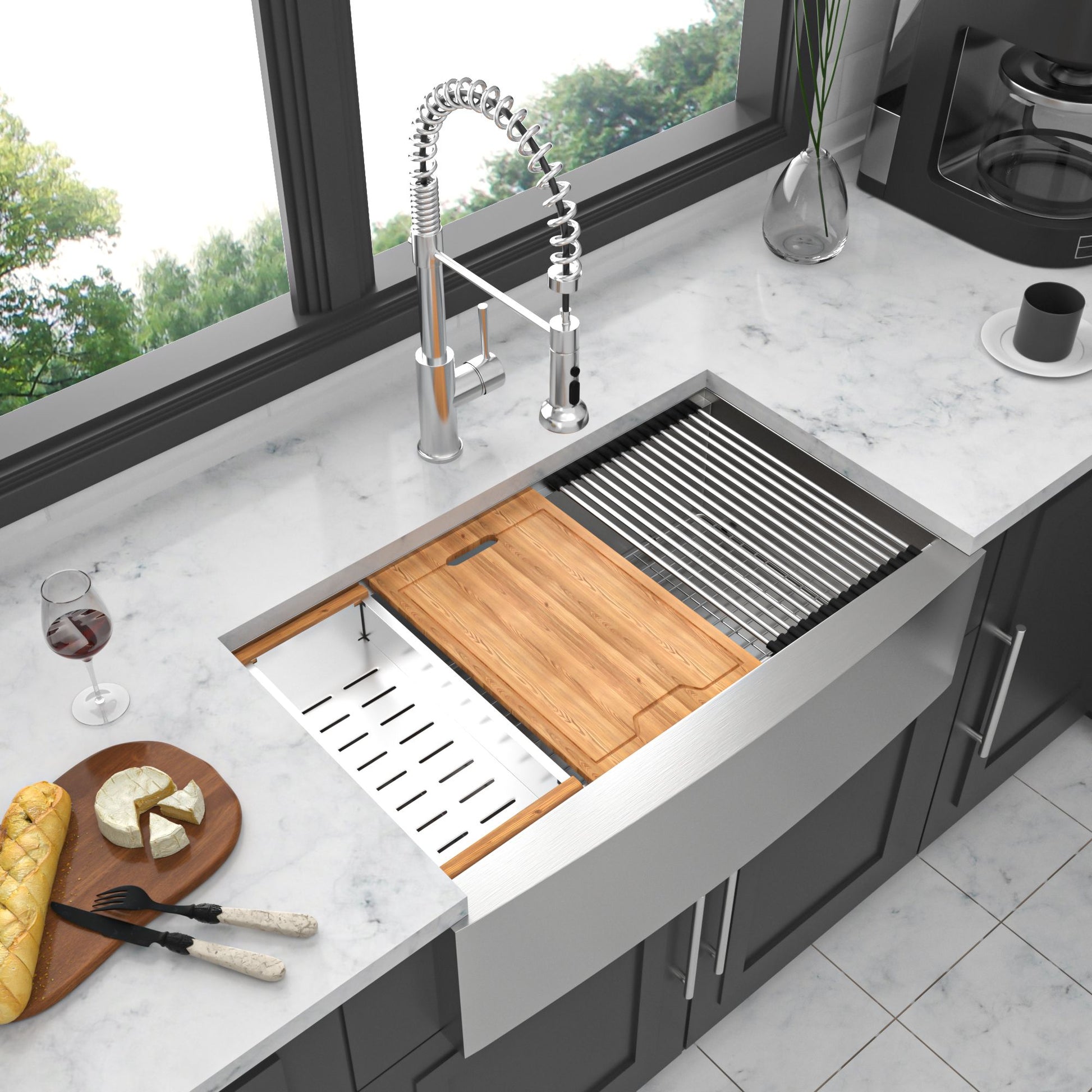 36 Farmhouse Sink Workstation - 36*22*10 Inch Kitchen Sink Stainless Steel 16 gauge Apron Front Kitchen Sink image 3