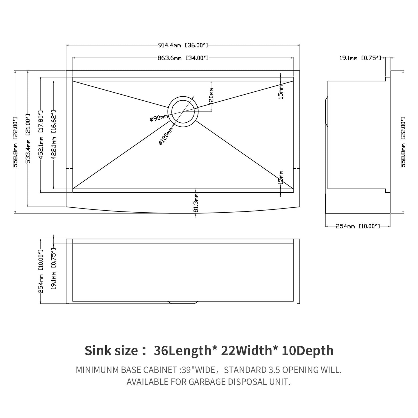 36 Farmhouse Sink Workstation - 36*22*10 Inch Kitchen Sink Stainless Steel 16 gauge Apron Front Kitchen Sink image 6