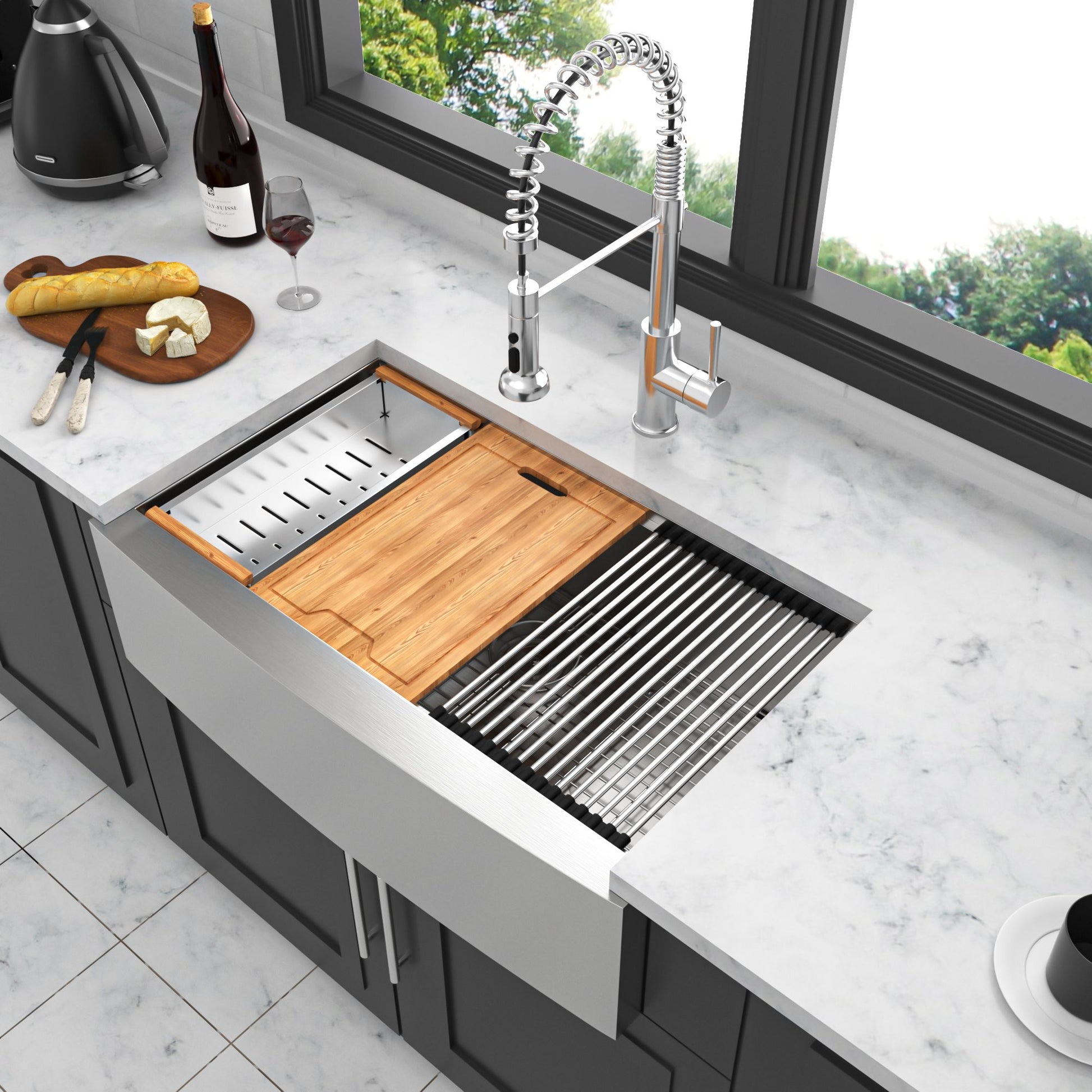 36 Farmhouse Sink Workstation - 36*22*10 Inch Kitchen Sink Stainless Steel 16 gauge Apron Front Kitchen Sink image 4