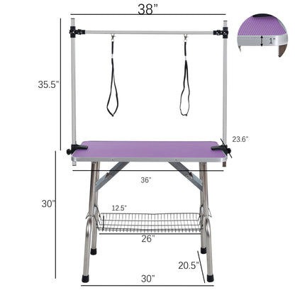 36" Folding Dog Pet Grooming Table Stainless Steel Frame Rubber Mat on Board with Adjustable Arm and Clamps pet dog Cat  image 3