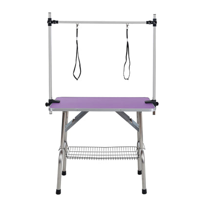 36" Folding Dog Pet Grooming Table Stainless Steel Frame Rubber Mat on Board with Adjustable Arm and Clamps pet dog Cat  image 2