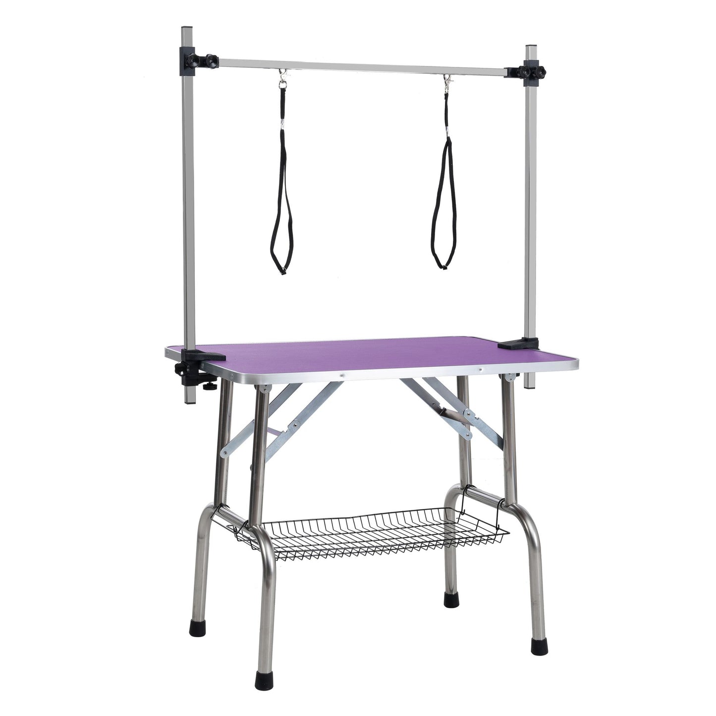 36" Folding Dog Pet Grooming Table Stainless Steel Frame Rubber Mat on Board with Adjustable Arm and Clamps pet dog Cat  image 4