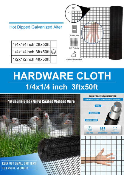 36 inch×50 ft Black Vinyl Coated Hardware Cloth 19 Gauge 1/4 inch Black PVC Hardware Cloth, Black Welded Wire Fence Supp image 13