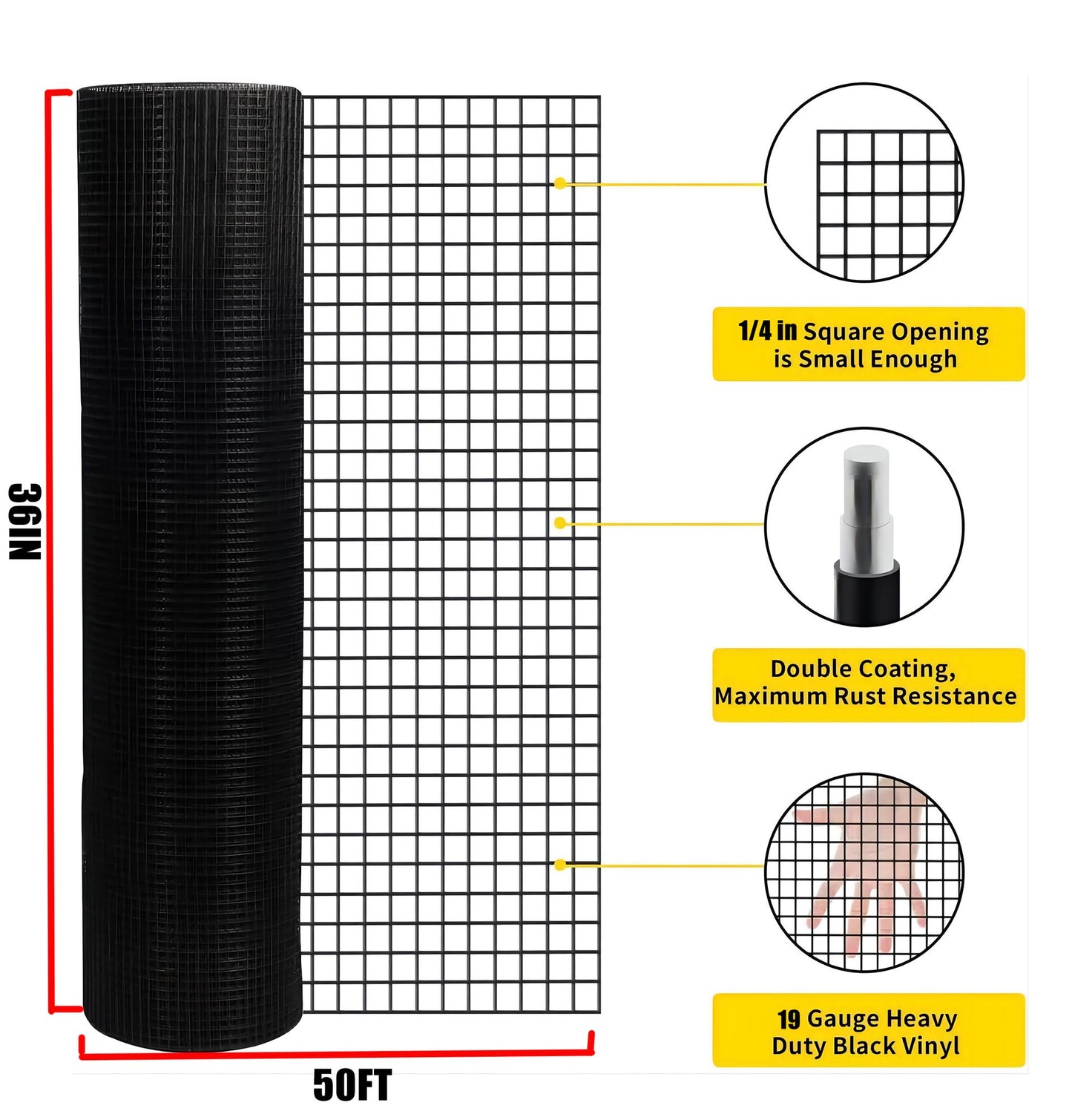 36 inch×50 ft Black Vinyl Coated Hardware Cloth 19 Gauge 1/4 inch Black PVC Hardware Cloth, Black Welded Wire Fence Supp image 2