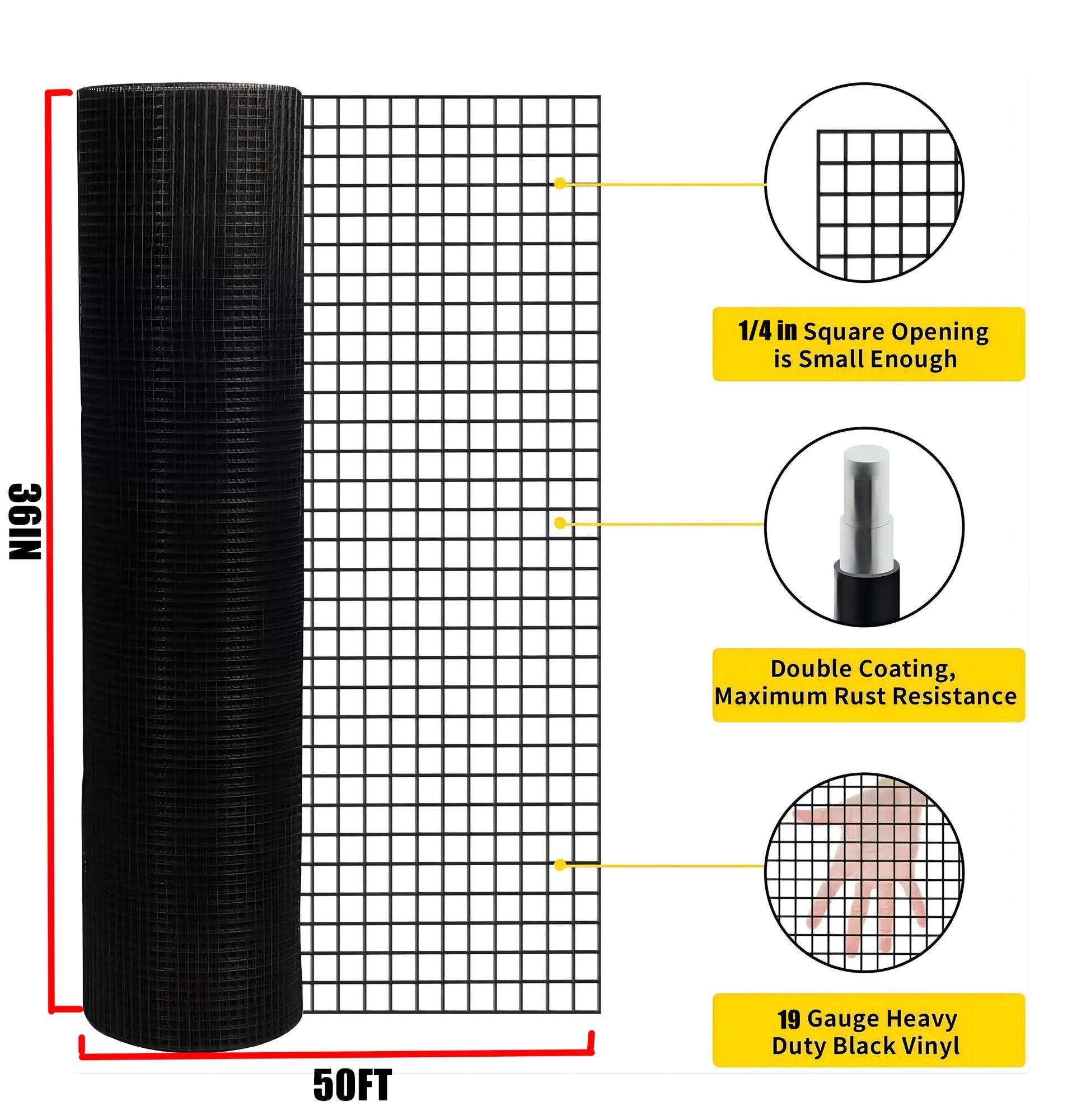 36 inch×50 ft Black Vinyl Coated Hardware Cloth 19 Gauge 1/4 inch Black PVC Hardware Cloth, Black Welded Wire Fence Supp image 2