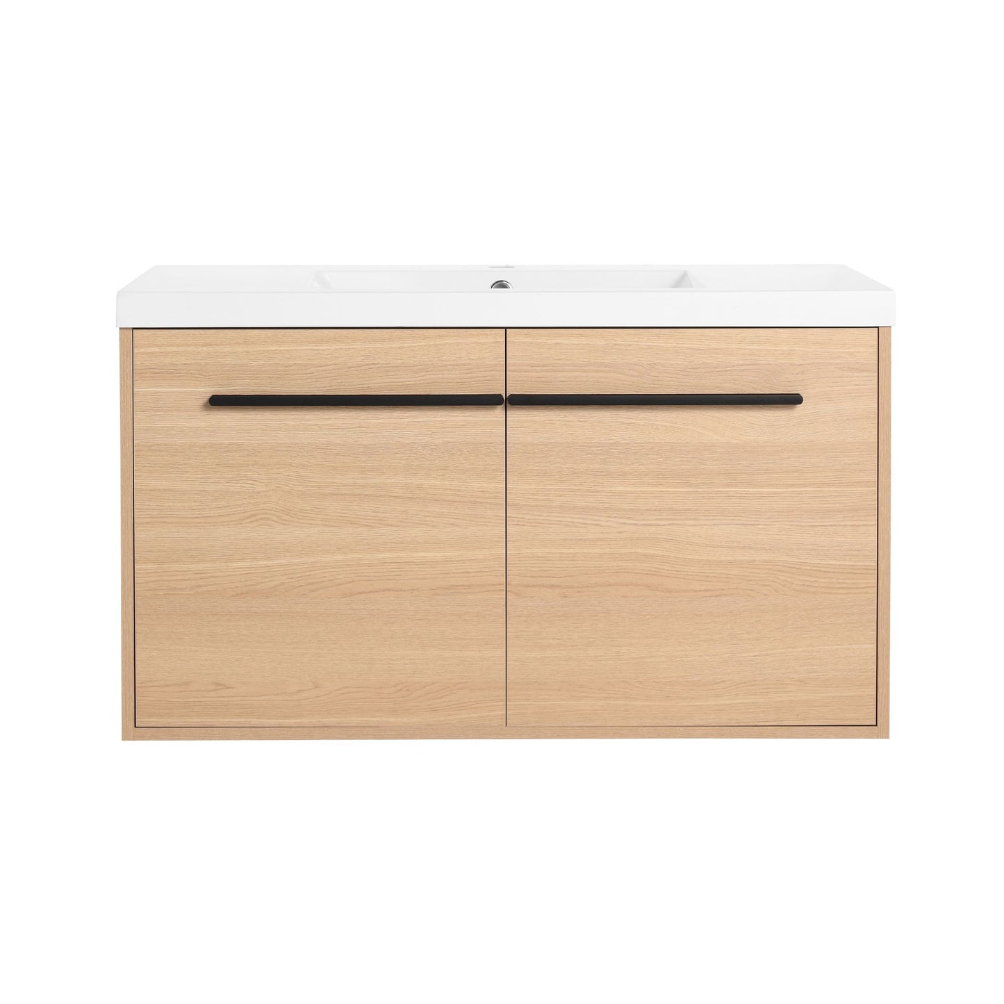 36" Wall Mounted Bathroom Vanity with Resin Basin, Natural Oak Finish, Double Door Plywood Cabinet, Modern Floating Vani image 15