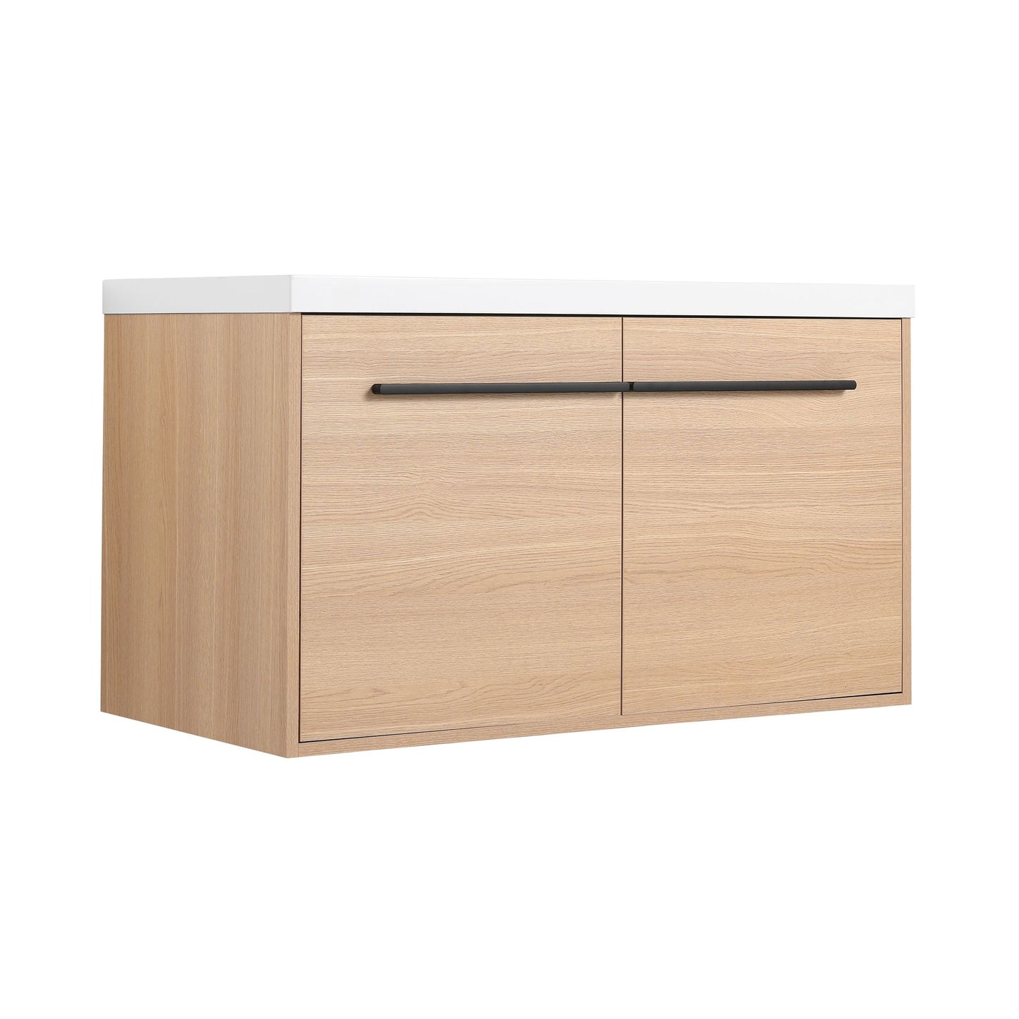 36" Wall Mounted Bathroom Vanity with Resin Basin, Natural Oak Finish, Double Door Plywood Cabinet, Modern Floating Vani image 16