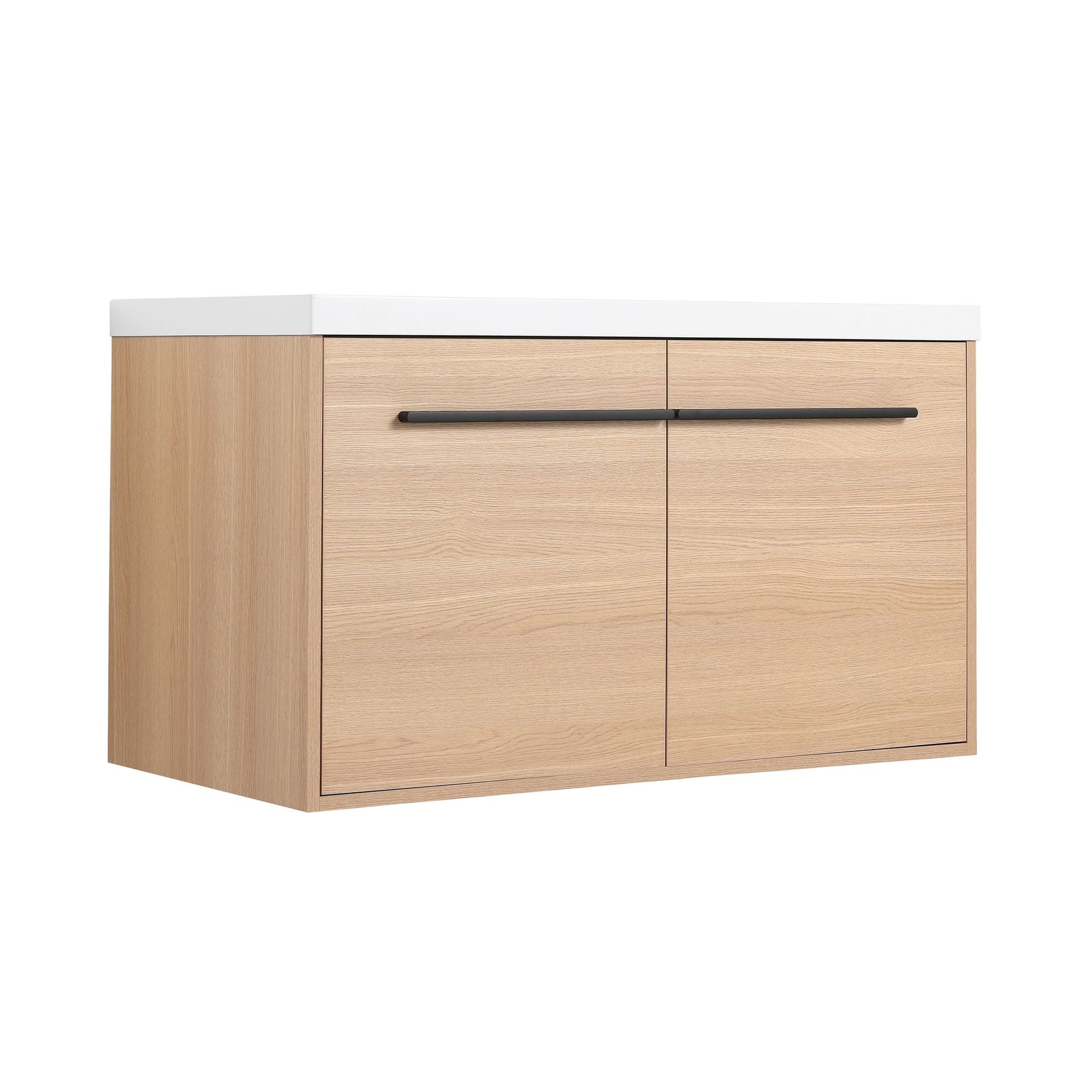 36" Wall Mounted Bathroom Vanity with Resin Basin, Natural Oak Finish, Double Door Plywood Cabinet, Modern Floating Vani image 16