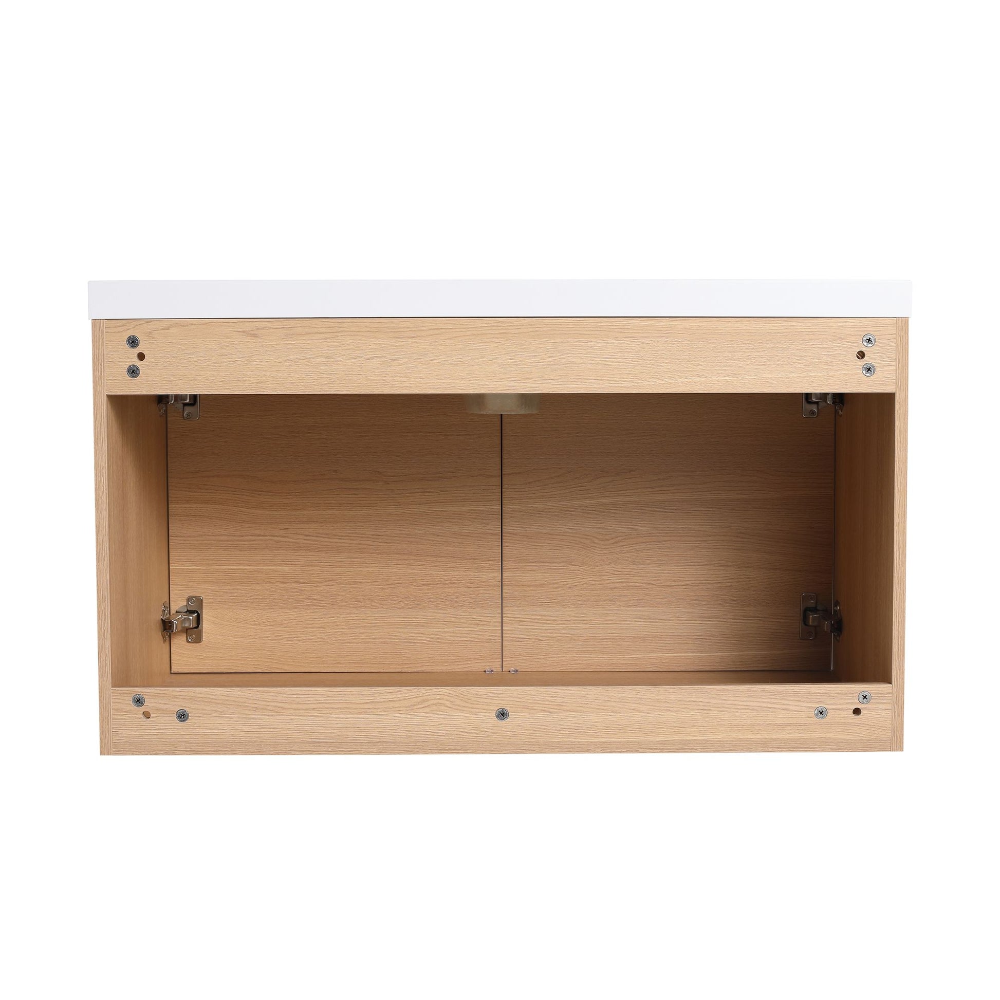 36" Wall Mounted Bathroom Vanity with Resin Basin, Natural Oak Finish, Double Door Plywood Cabinet, Modern Floating Vani image 19