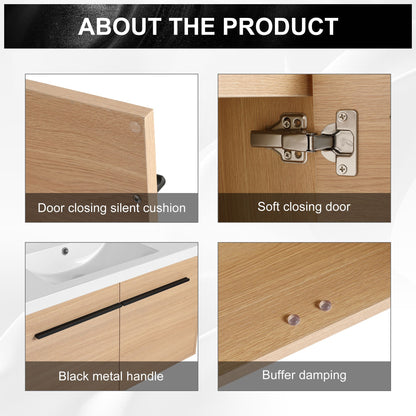 36" Wall Mounted Bathroom Vanity with Resin Basin, Natural Oak Finish, Double Door Plywood Cabinet, Modern Floating Vani image 11