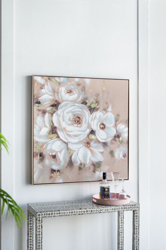 36x36 square framed floral canvas wall art for living room - front view