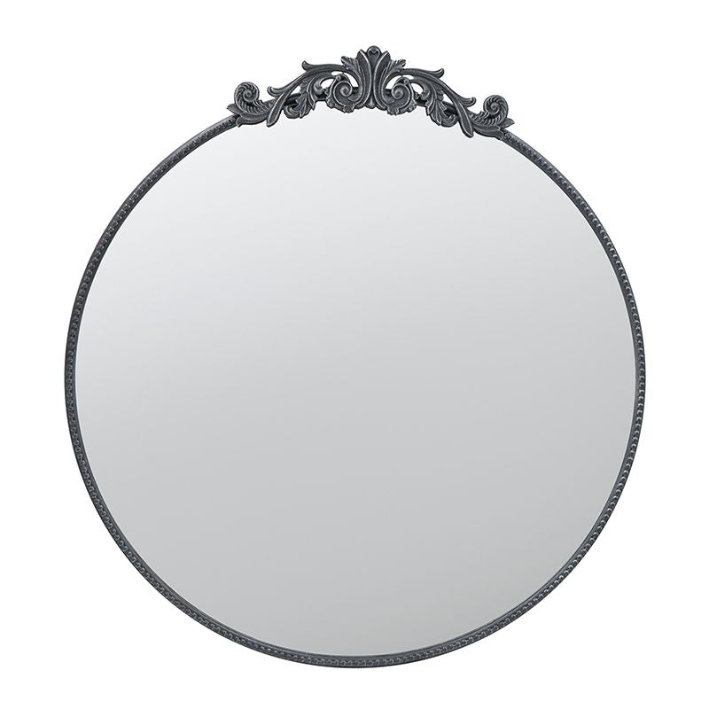 36x39 round baroque mirror black in entryway