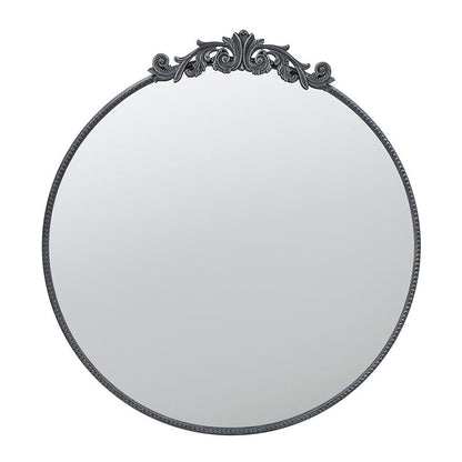 36x39 round baroque mirror black in entryway