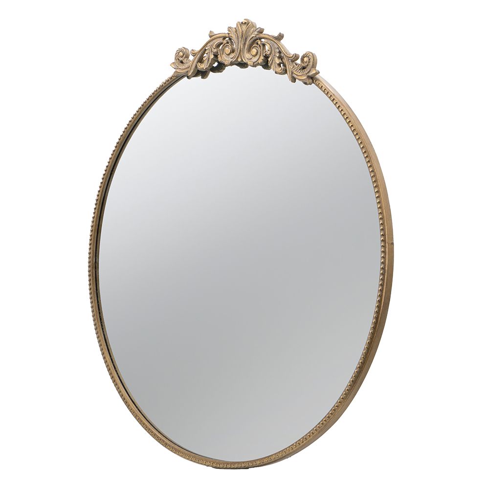 Gold framed round mirror for wall decoration - close up of frame detail