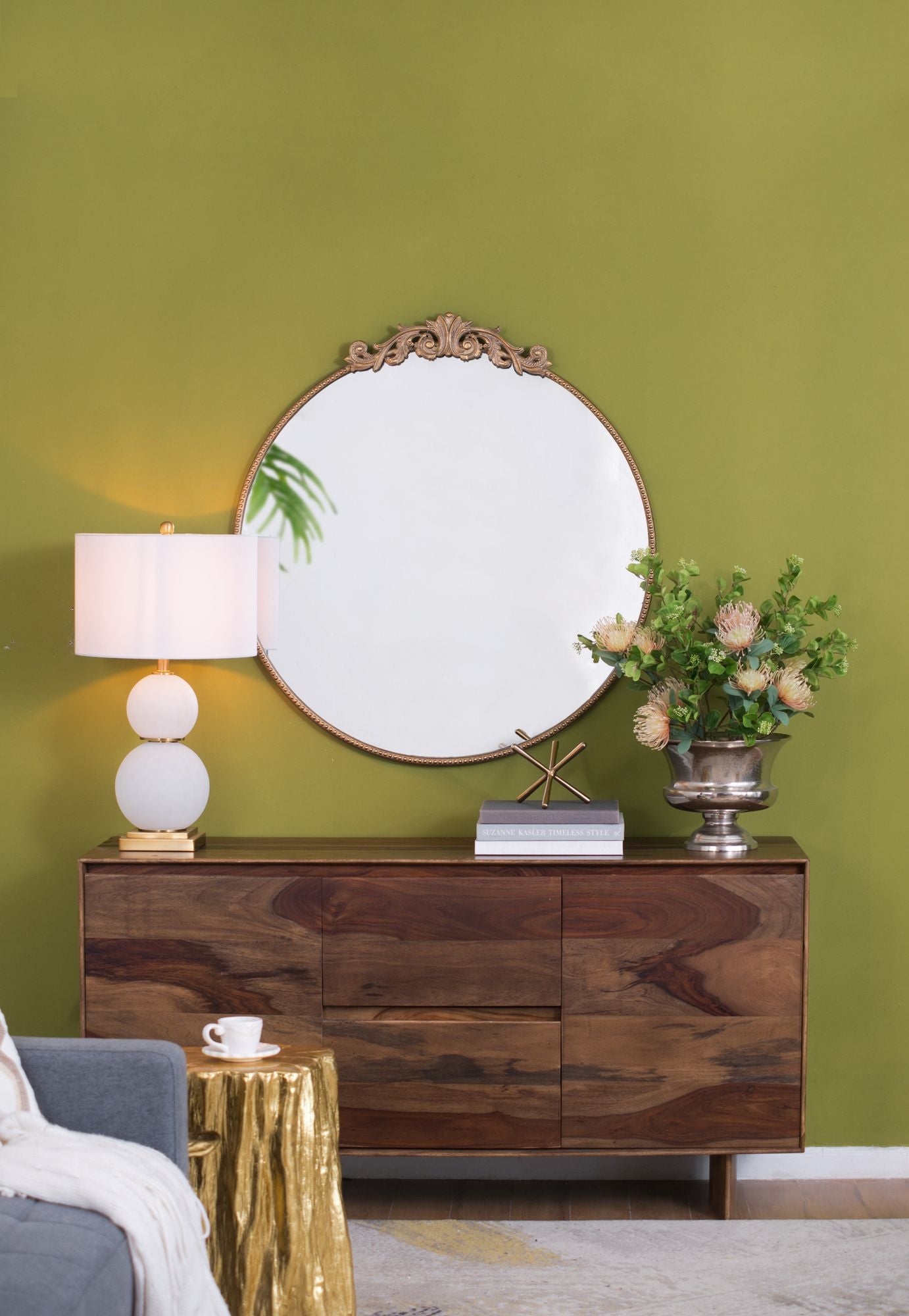 Large round gold mirror 36 inch diameter for bathroom vanity