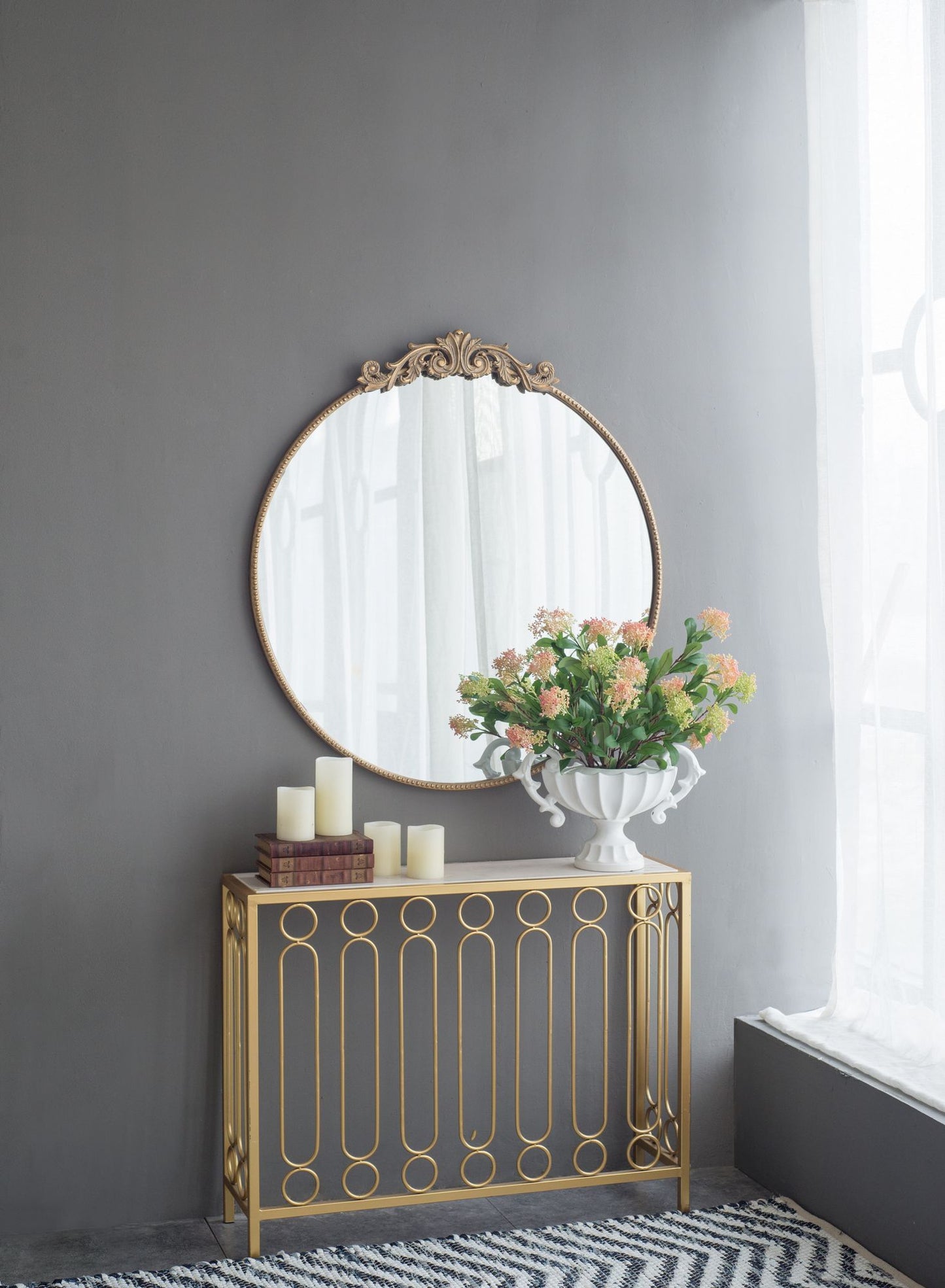 Ornate gold frame mirror 39 inch height for entryway