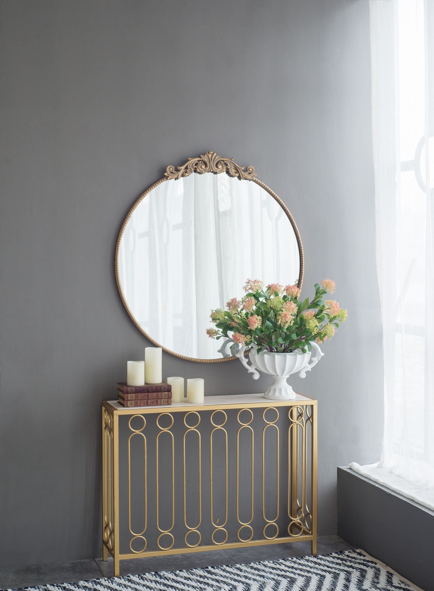 Ornate gold frame mirror 39 inch height for entryway