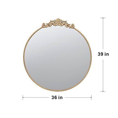 Round gold mirror with metal frame - side profile