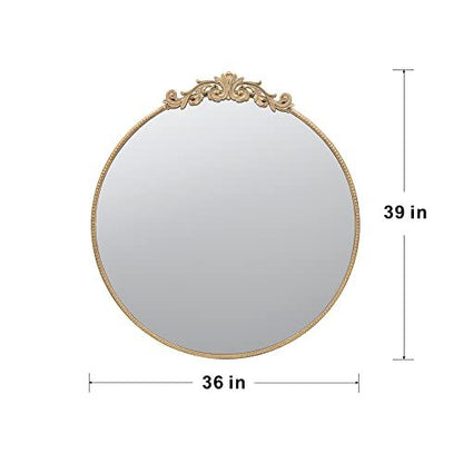 Round gold mirror with metal frame - side profile