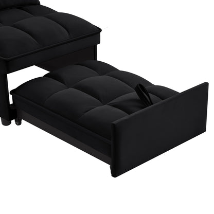 4 in1 Multi-Function Single Sofa Bed with Storage Pockets,Tufted Single Pull-out Sofa Bed with Adjustable Backrest and Pillows,Convertible Chaise Lounge,Black image 8