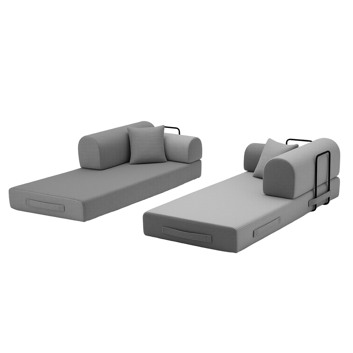 Convertible Sleeper Sofa Bed,Corduroy Folding Mattress Couch with Fixed-Shape Frame, Floor Sofa Lounge Couch for Living Room Bedroom(Light Gray) image 8