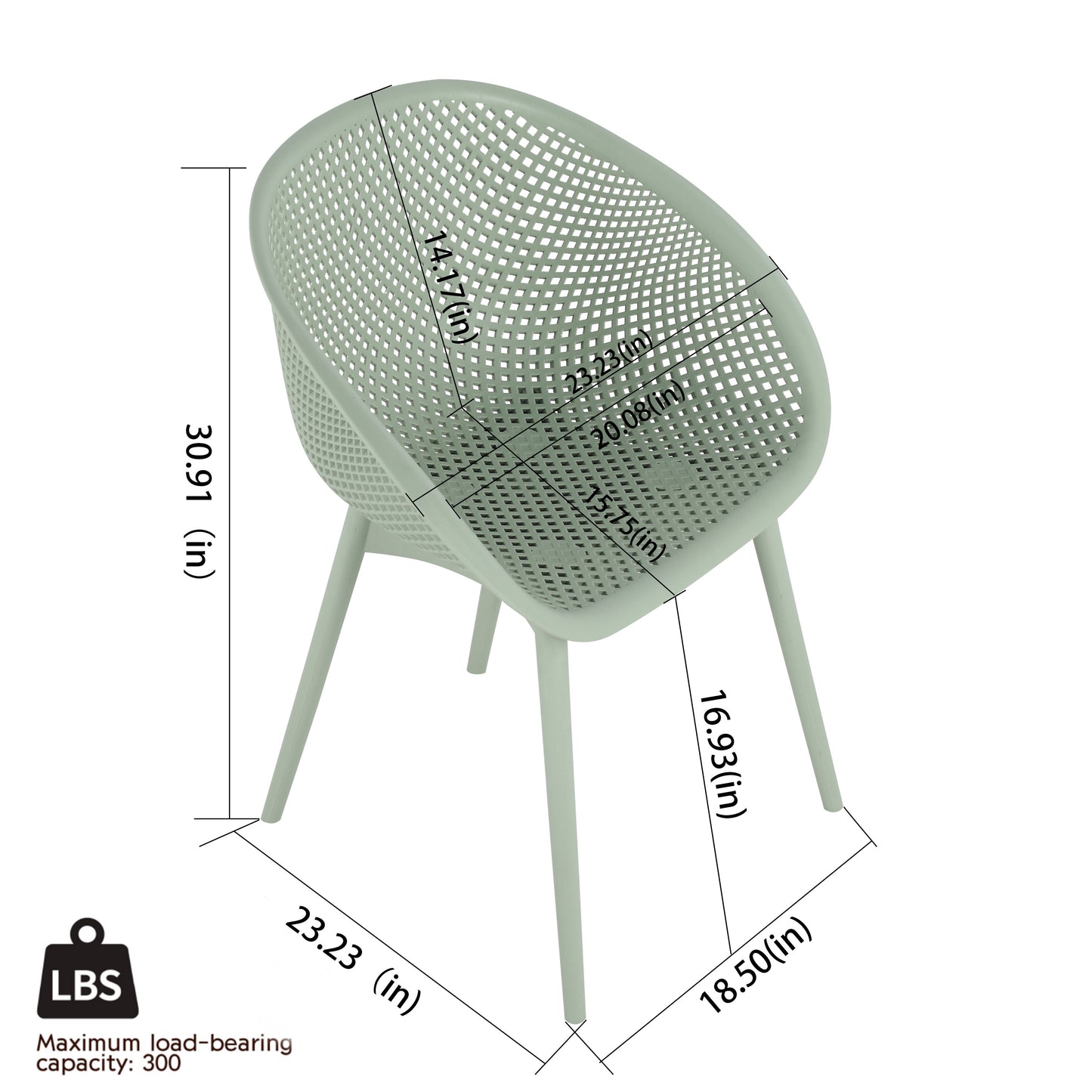 Summer - 2-Pack Pale Green Modern Lounge Chairs – Indoor/Outdoor All-Weather PP Plastic with 36 Inch Indoor/Outdoor Modern White Round PP Table image 9