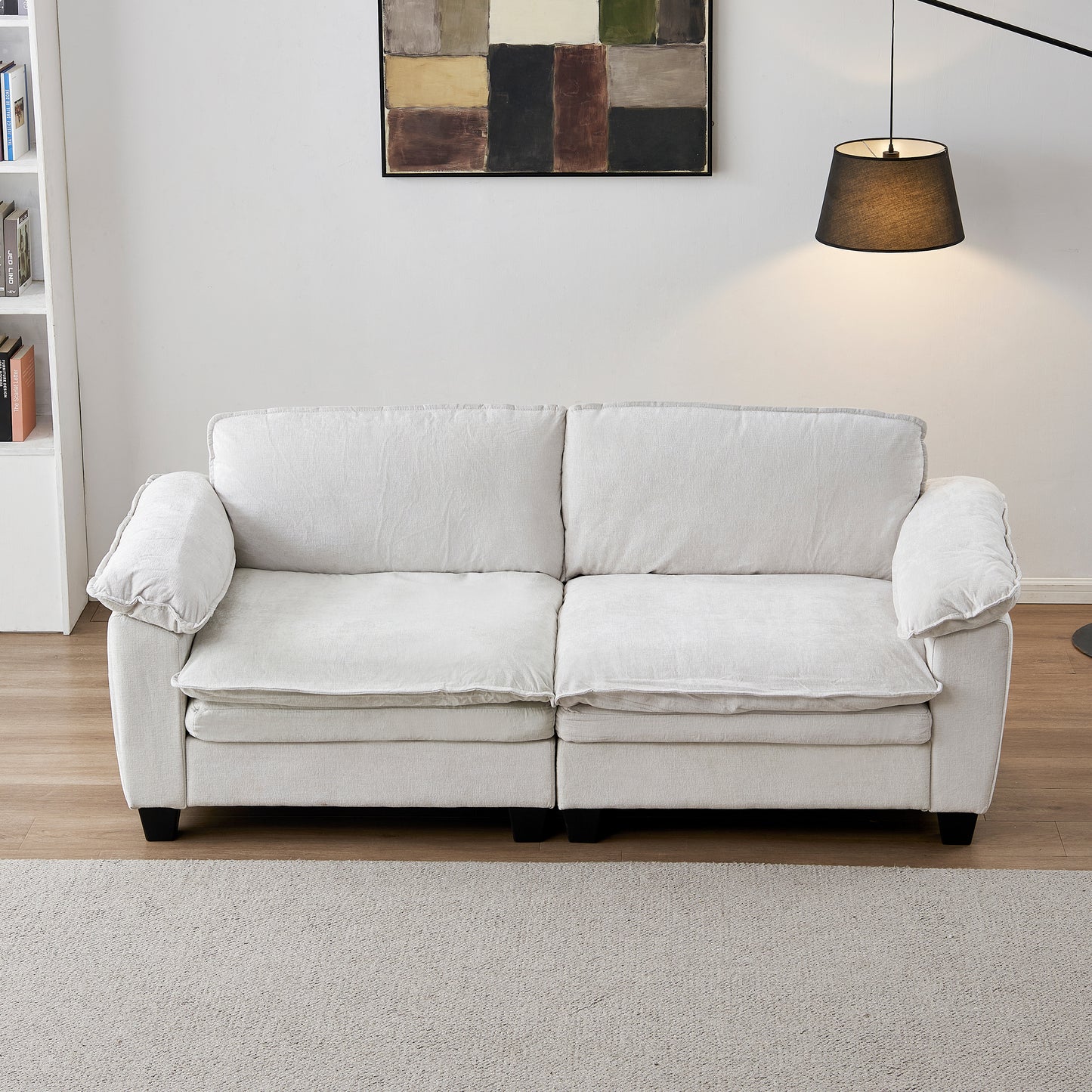 Living Room Furniture Big Loveseat Luxury Couch with Soft Chenille Upholstered Sofa Beige image 2