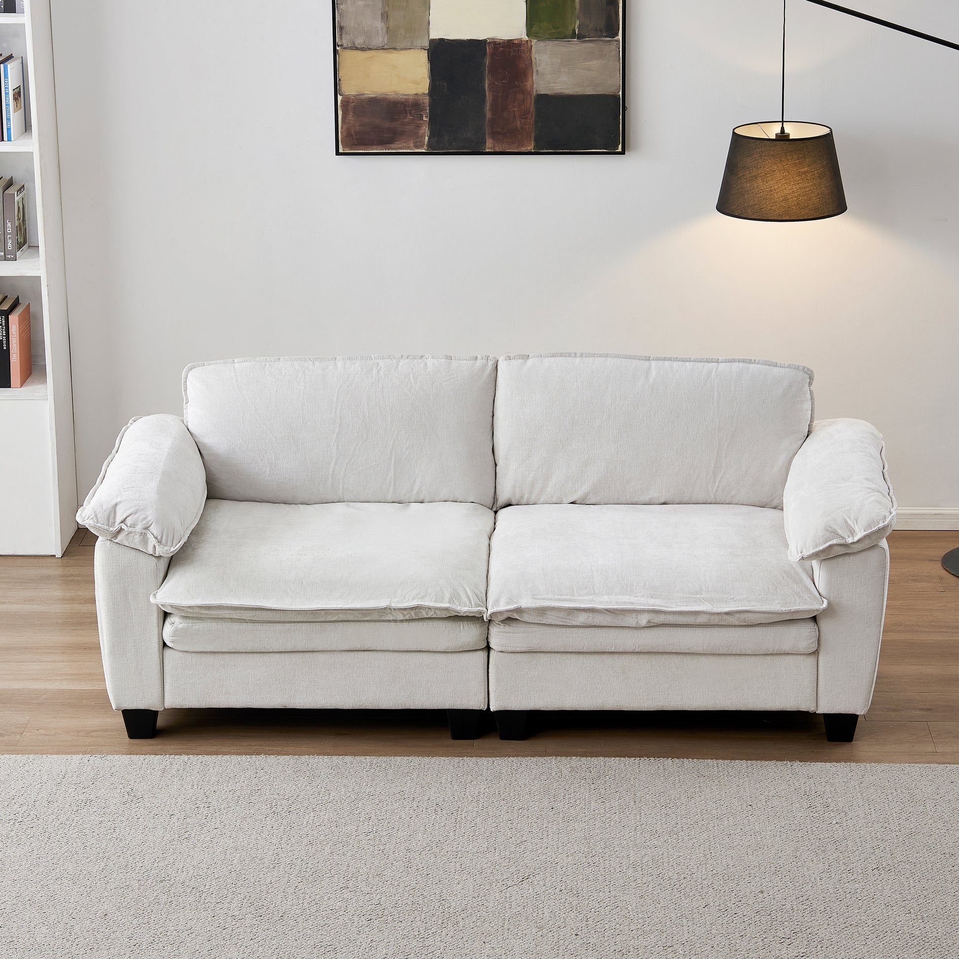 Living Room Furniture Big Loveseat Luxury Couch with Soft Chenille Upholstered Sofa Beige image 2