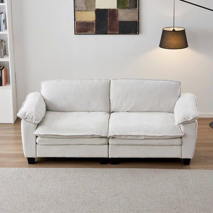 Living Room Furniture Big Loveseat Luxury Couch with Soft Chenille Upholstered Sofa Beige image 2