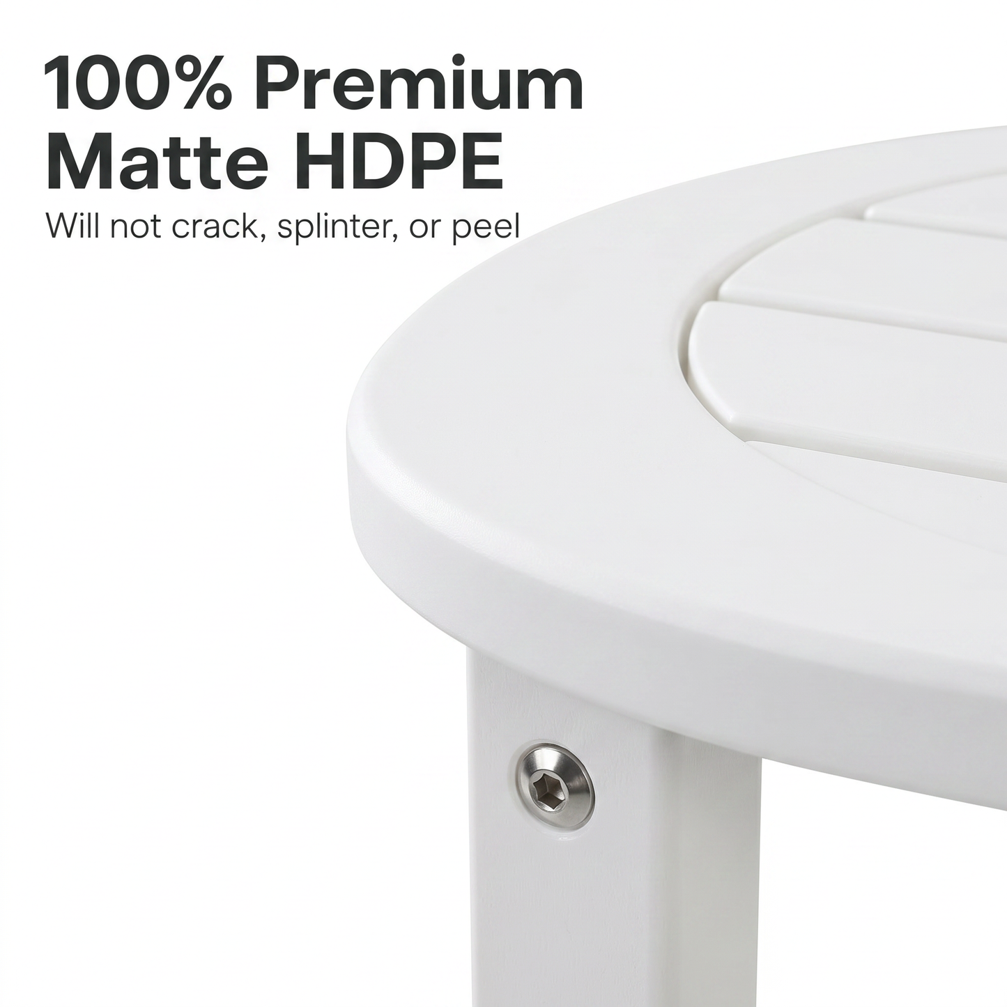 White HDPE Round Outdoor Side Table, 18 in. Dia. x 17 in. H, Small Weather-Resistant Patio End Table image 5
