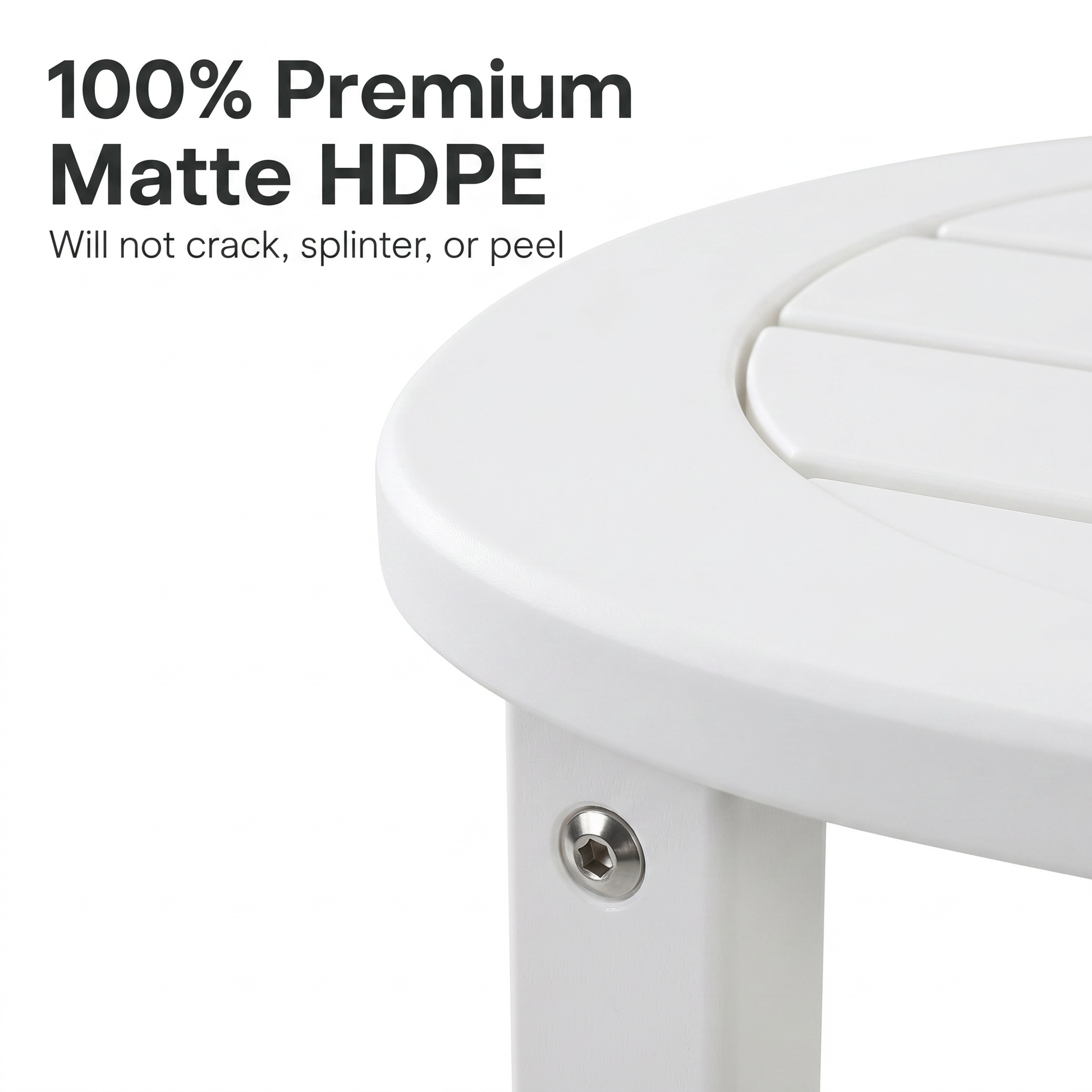 White HDPE Round Outdoor Side Table, 18 in. Dia. x 17 in. H, Small Weather-Resistant Patio End Table image 5