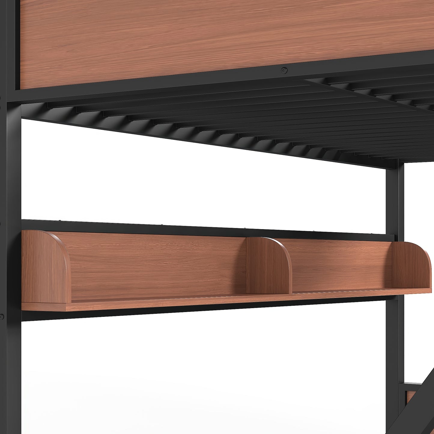 Full over Full Bunk Bed, Metal Bunk Bed with Storage Shelves and Lights, Space-saving & Noise-free Design, Black image 7