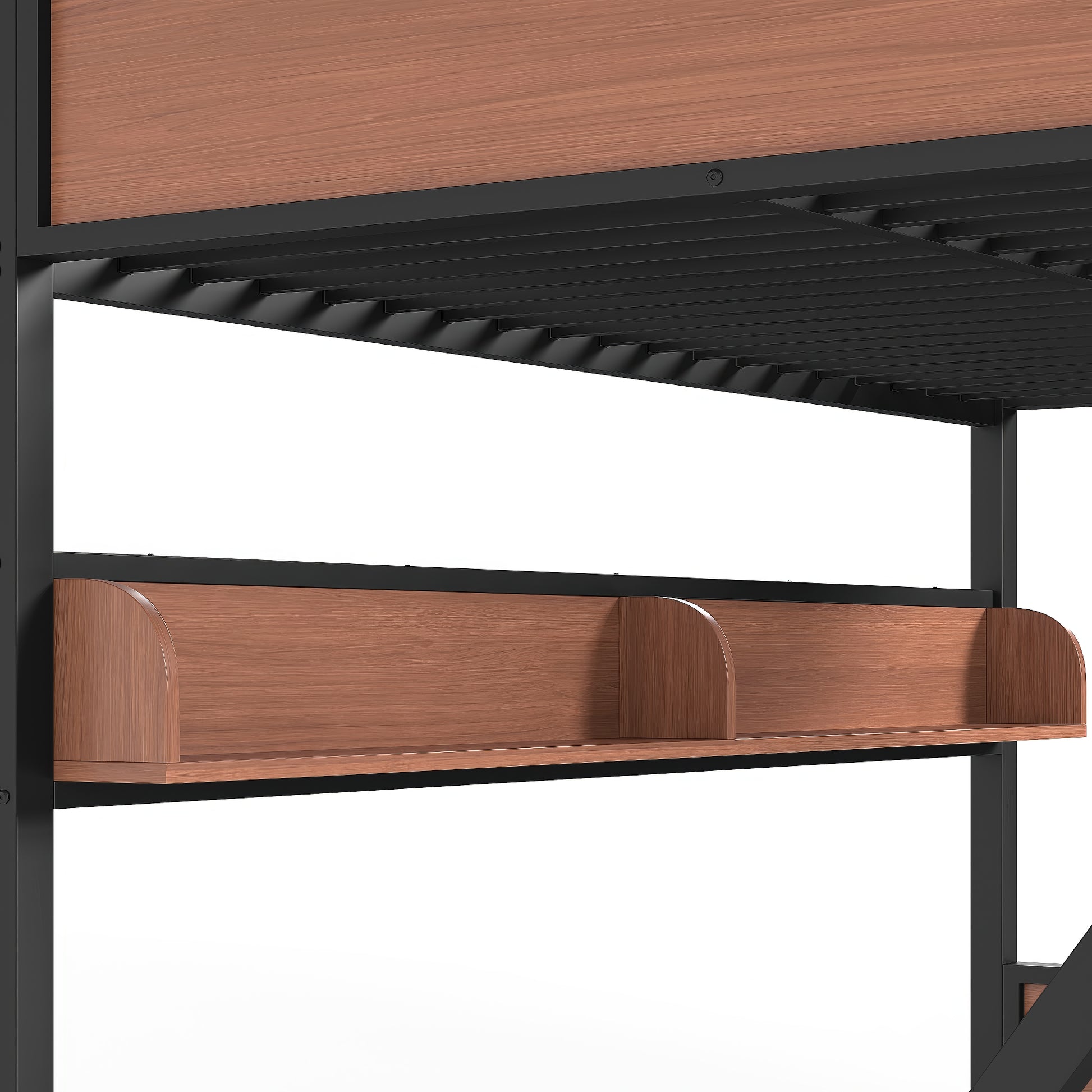 Full over Full Bunk Bed, Metal Bunk Bed with Storage Shelves and Lights, Space-saving & Noise-free Design, Black image 7