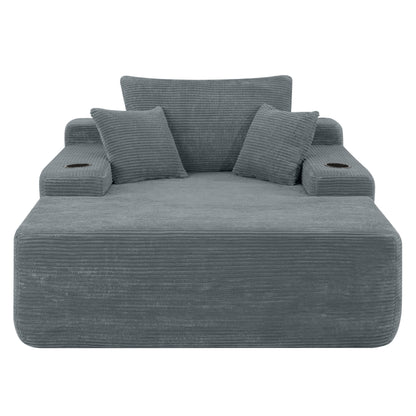 NEW Convertible Chaise Lounge Chair Corduroy with Wide Armrest & Throw Pillows, Cozy Boneless Sleeper Sofa Bed Armchair,with cup holder, for Living Room, Bedroom, No Assembly Required,Grey image 8