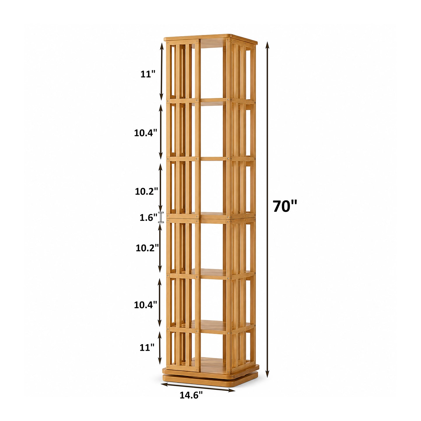 Rotating Bookshelf Tower, 360° Display Spinning Bookcase, 6 Tier Bamboo Bookshelf Floor Standing Storage Rack, Wood Narrow Book Shelf Organizer for Kids Adults (BROWN) image 2
