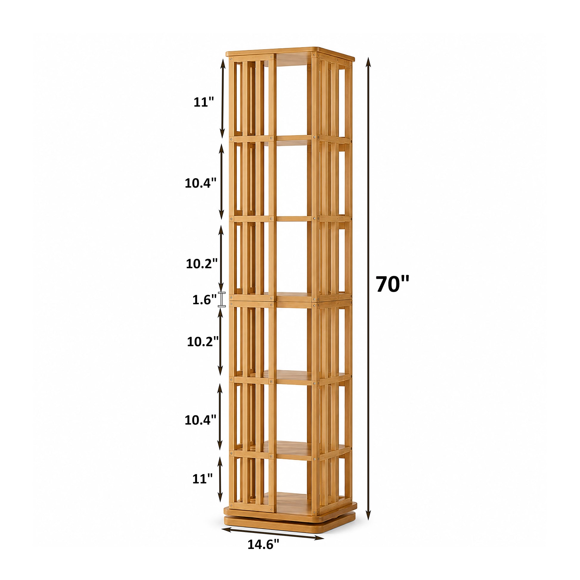 Rotating Bookshelf Tower, 360° Display Spinning Bookcase, 6 Tier Bamboo Bookshelf Floor Standing Storage Rack, Wood Narrow Book Shelf Organizer for Kids Adults (BROWN) image 2