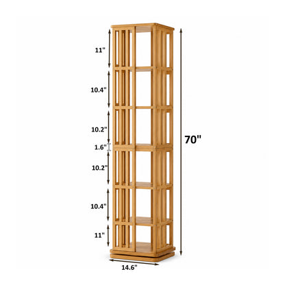 Rotating Bookshelf Tower, 360° Display Spinning Bookcase, 6 Tier Bamboo Bookshelf Floor Standing Storage Rack, Wood Narrow Book Shelf Organizer for Kids Adults (BROWN) image 2