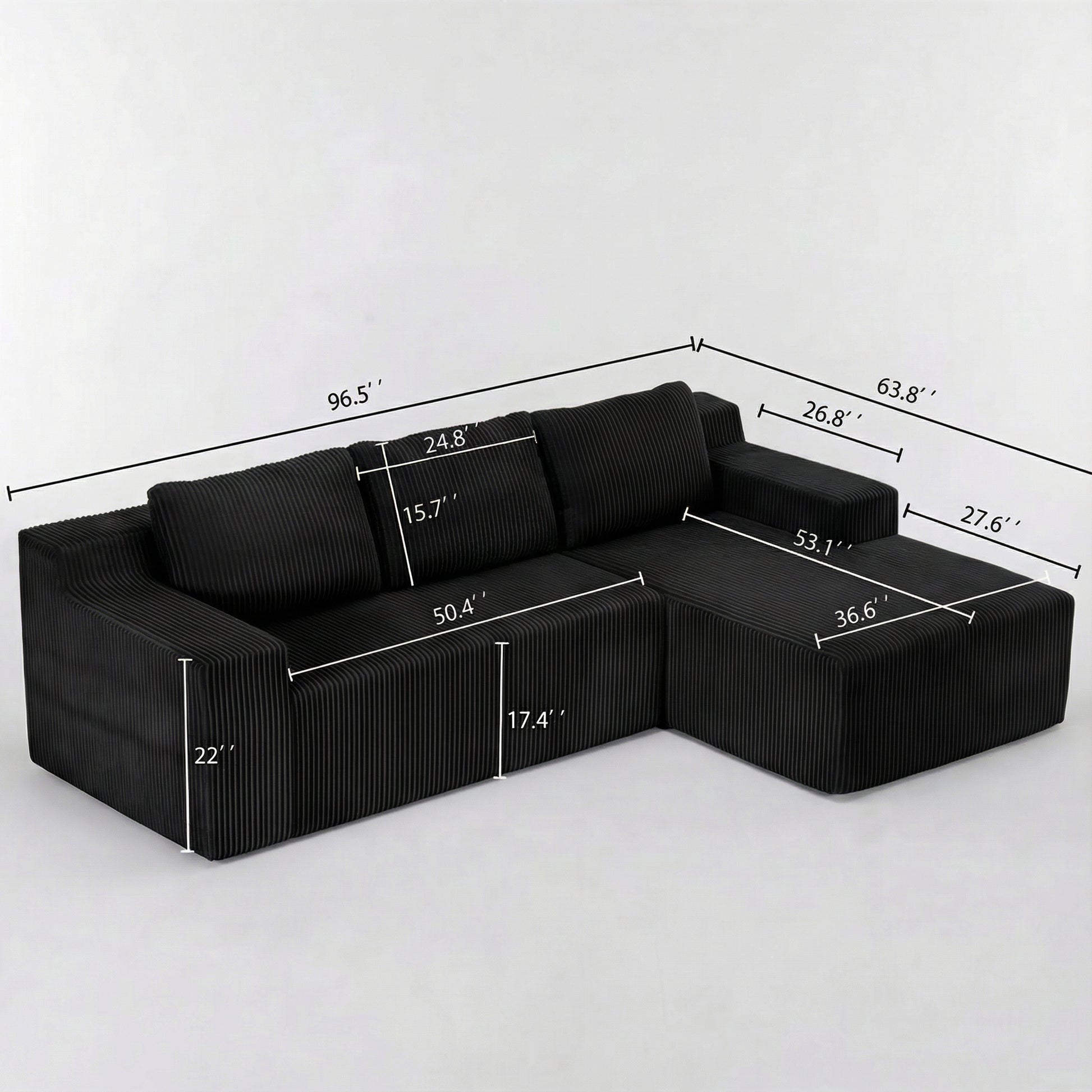 Corduroy Modular L Shaped Sectional Sofa,Luxury Floor Couch Set,Upholstered Indoor Furniture,Foam-Filled Compressed Sofa for Living Room,Bedroom,BLACK image 8