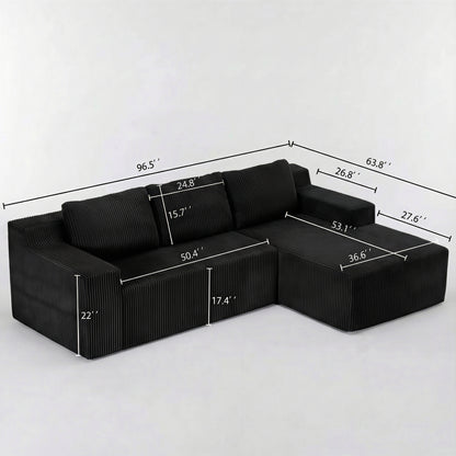 Corduroy Modular L Shaped Sectional Sofa,Luxury Floor Couch Set,Upholstered Indoor Furniture,Foam-Filled Compressed Sofa for Living Room,Bedroom,BLACK image 8