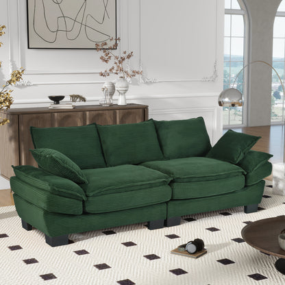 U-Style 85.4" Modern Curved Sofa, Back Upholstered Couch with 2 Decorative Throw Pillows, Corduroy Fabric Couch for Living Room, Bedroom, Apartment image 3
