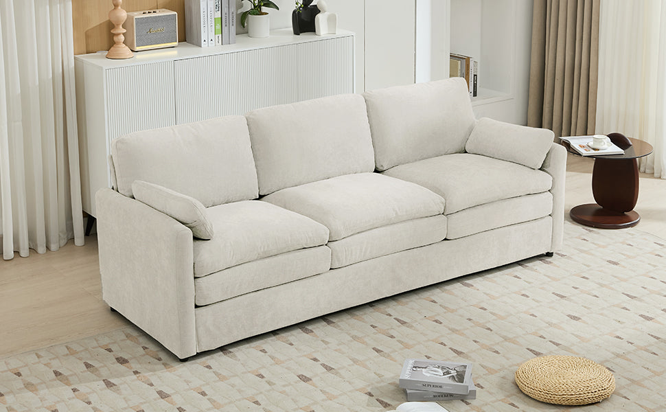 89" Cozy Upholstered 3-seater Sofa Oversized Comfy Cloud Sofa Double Cushion 3-seater Sofa Plush Cushion Sofa Couch for Living Room, Beige image 4
