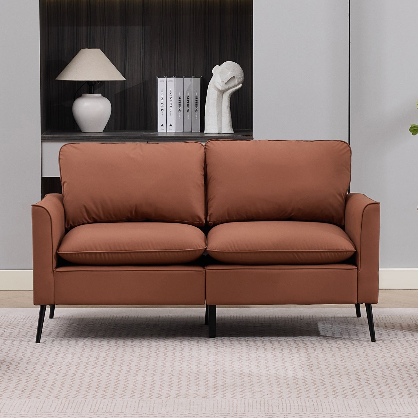TS Cat paw leather upholstered sofa loveseat,Nordic retro light luxury living room balcony bedroom single casual sofa chair Double sofa + two pack combination(Brown) image 2