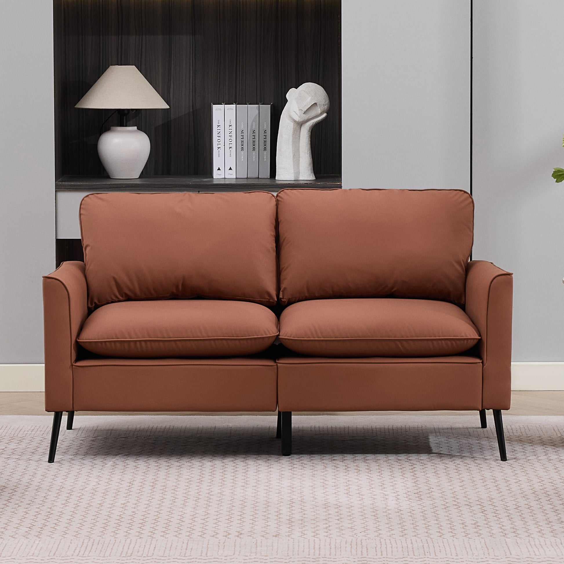 TS Cat paw leather upholstered sofa loveseat,Nordic retro light luxury living room balcony bedroom single casual sofa chair Double sofa + two pack combination(Brown) image 2