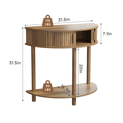 31.5-Inch Grooved Half-Moon Console Table, Farmhouse Sofa Table Behind Couch, Modern Entryway Table, Decorative Table for Living Room, Hallway, Entryway or Foyer Narrow Entry, Walnut image 6