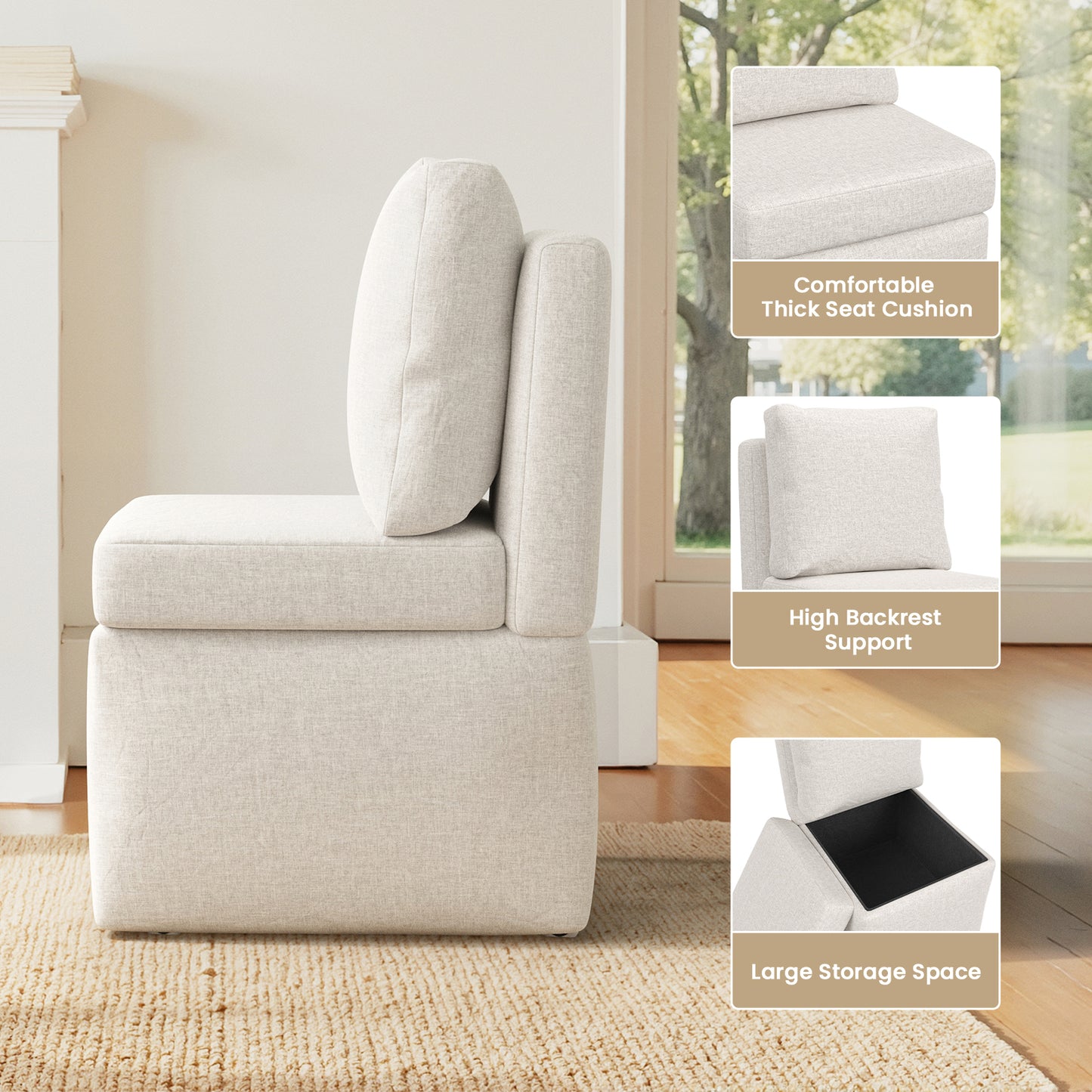 Armless Lounge Sofa Chair, Soft Corduroy Upholstered Accent Chair with High-Density Sponge Cushion, Comfy Single Sofa Seat for Living Room Bedroom, No Assembly Required image 5