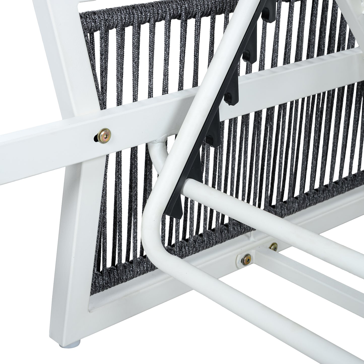 White Iron Outdoor Chaise Lounger Frame with Black Rope Armrests, Adjustable Reclining Backrest, 400 LBS Weight Capacity, Patio Sun Lounge Frame Without Cushion image 8