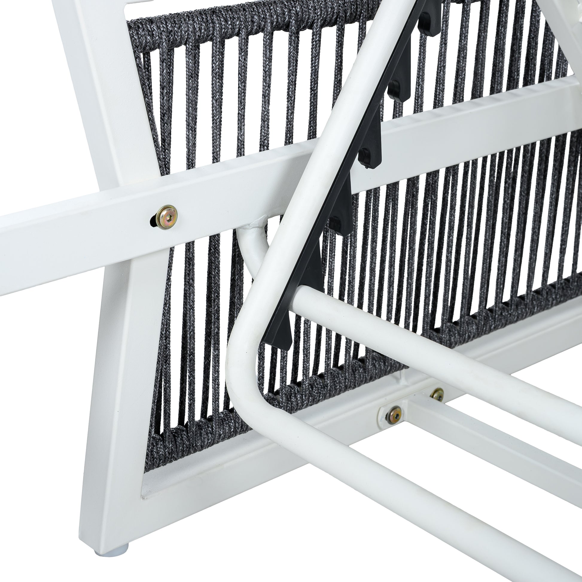 White Iron Outdoor Chaise Lounger Frame with Black Rope Armrests, Adjustable Reclining Backrest, 400 LBS Weight Capacity, Patio Sun Lounge Frame Without Cushion image 8