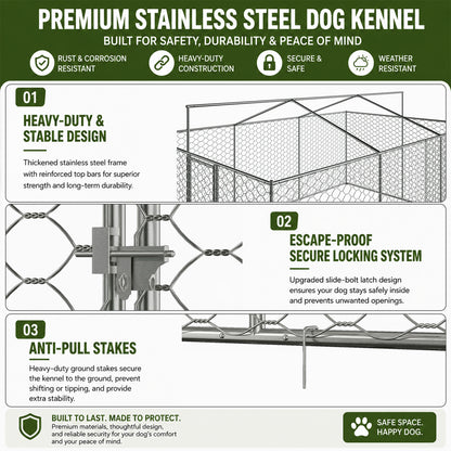 15x10 FT Large Outdoor Dog Kennel with Canopy, Heavy Duty Galvanized Steel Frame, Waterproof Cover, All-Weather Protection, Escape-Proof Lockable Pet Playpen for Large Dogs, Multiple Animals. image 6